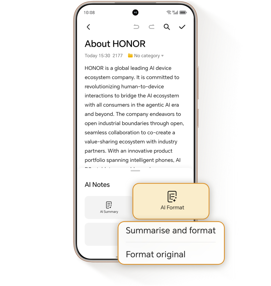 AI Notes > AI Format > Summarize and Format or Format Original