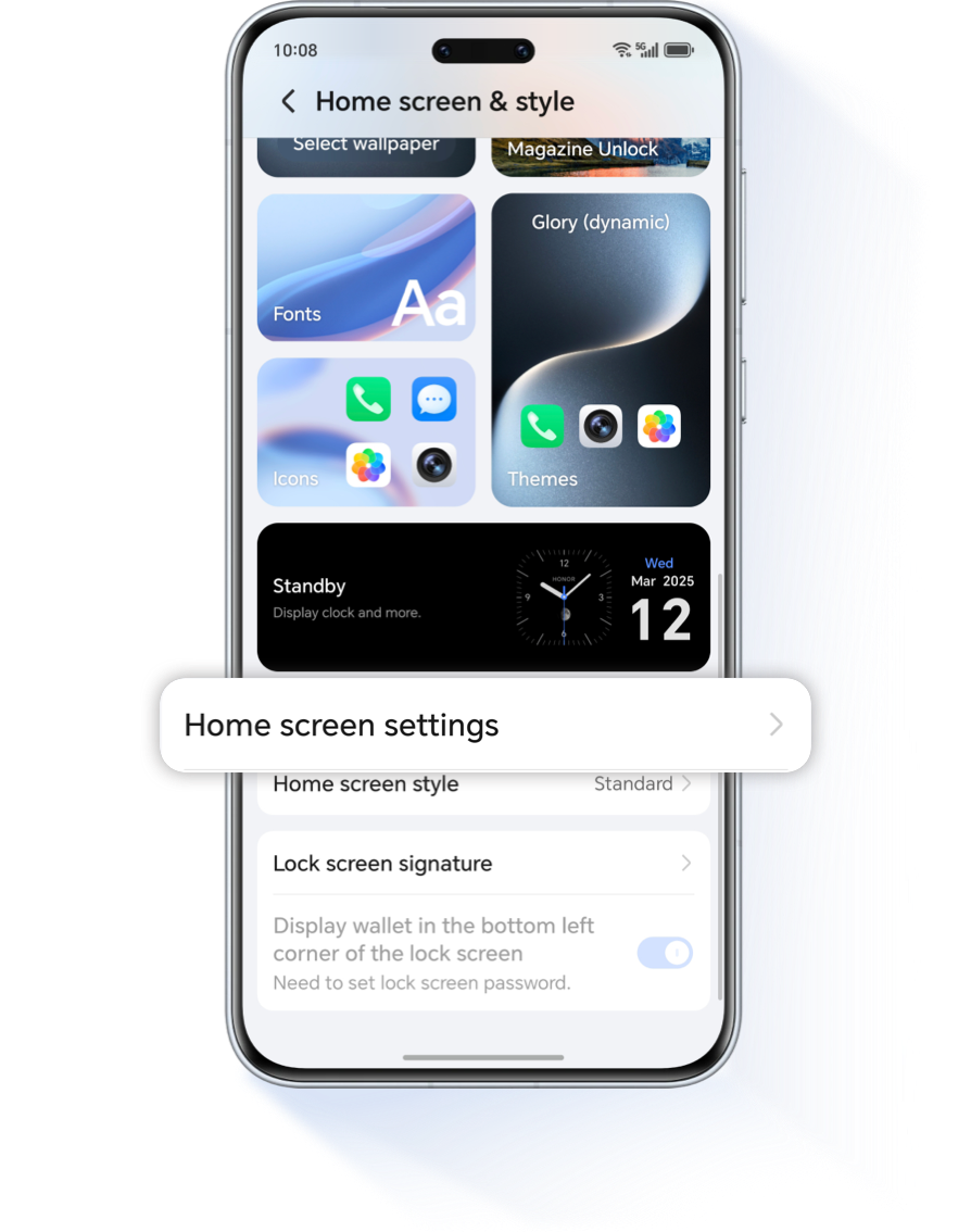 Home screen settings 