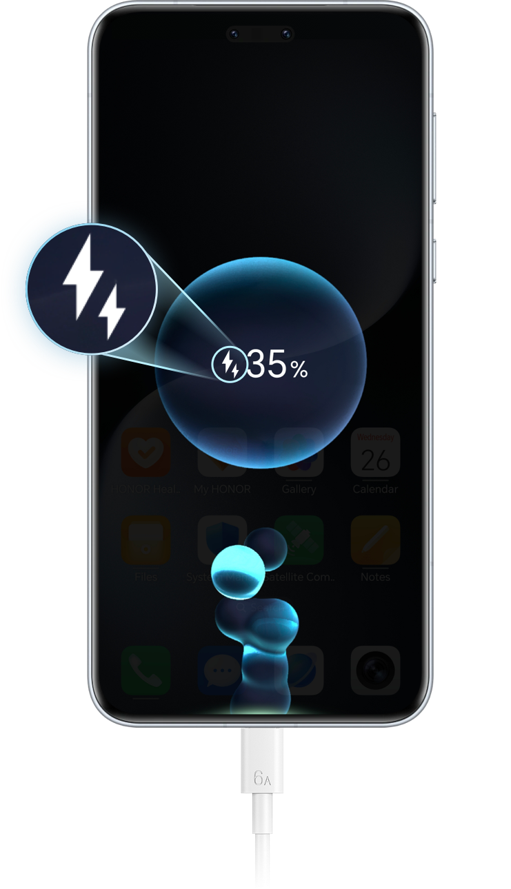 Two lightning bolts,one large and one small,represent fast charging mode