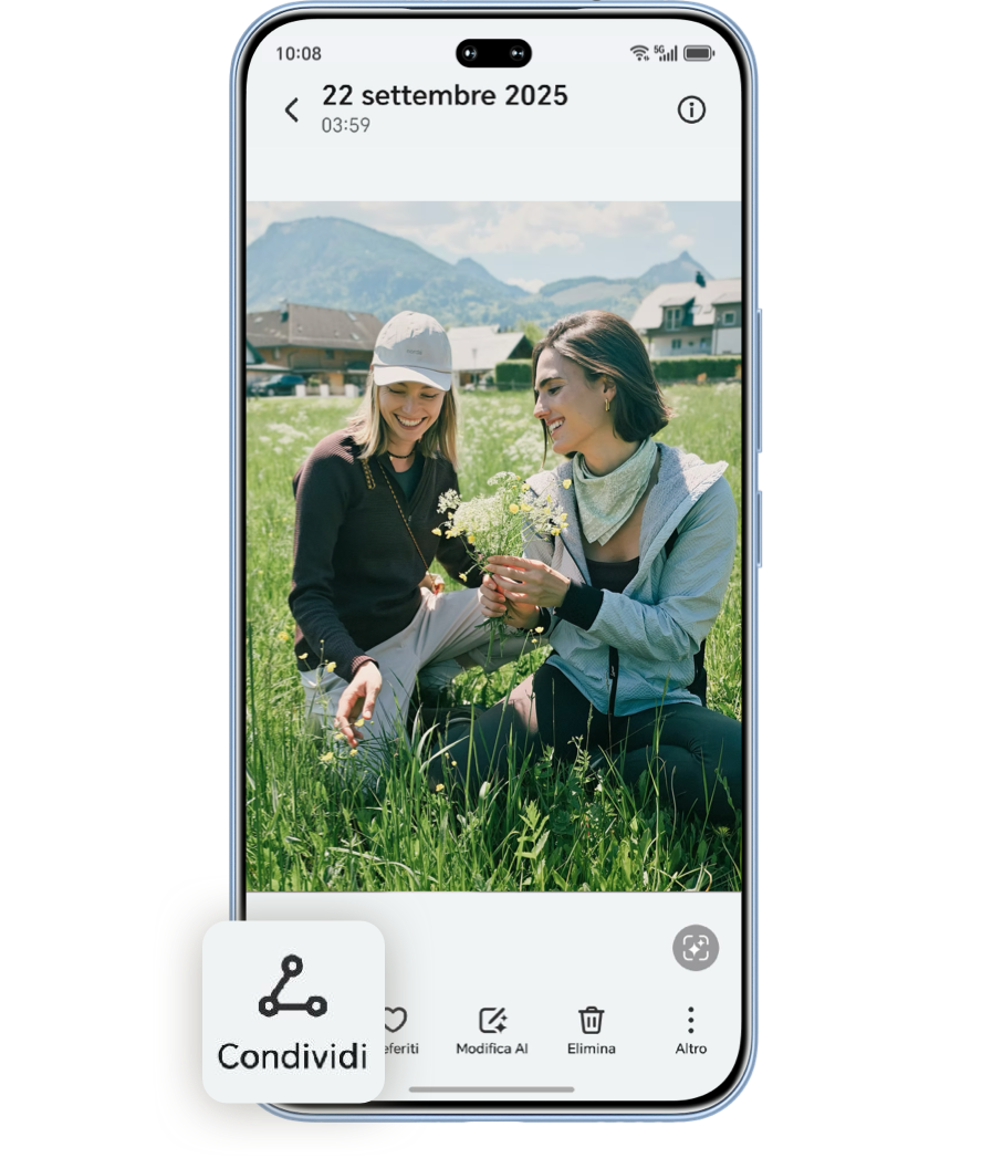 Sul tuo telefono HONOR, seleziona il file che desideri inviare e tocca Condividi.