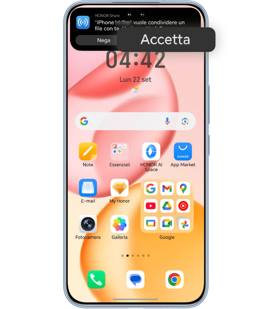 Una volta stabilita la connessione, tocca Ricevi sul tuo telefono HONOR.